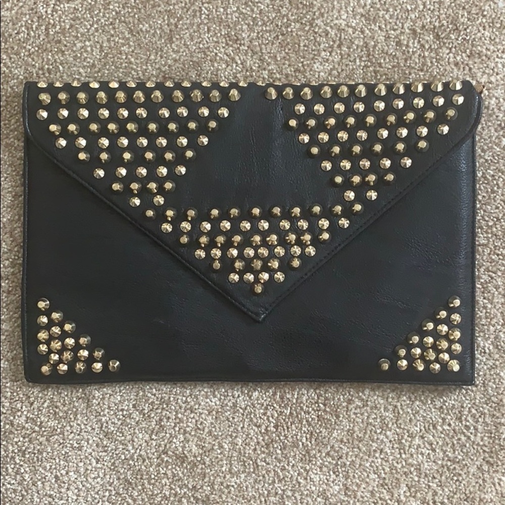Black gold stud envelope clutch